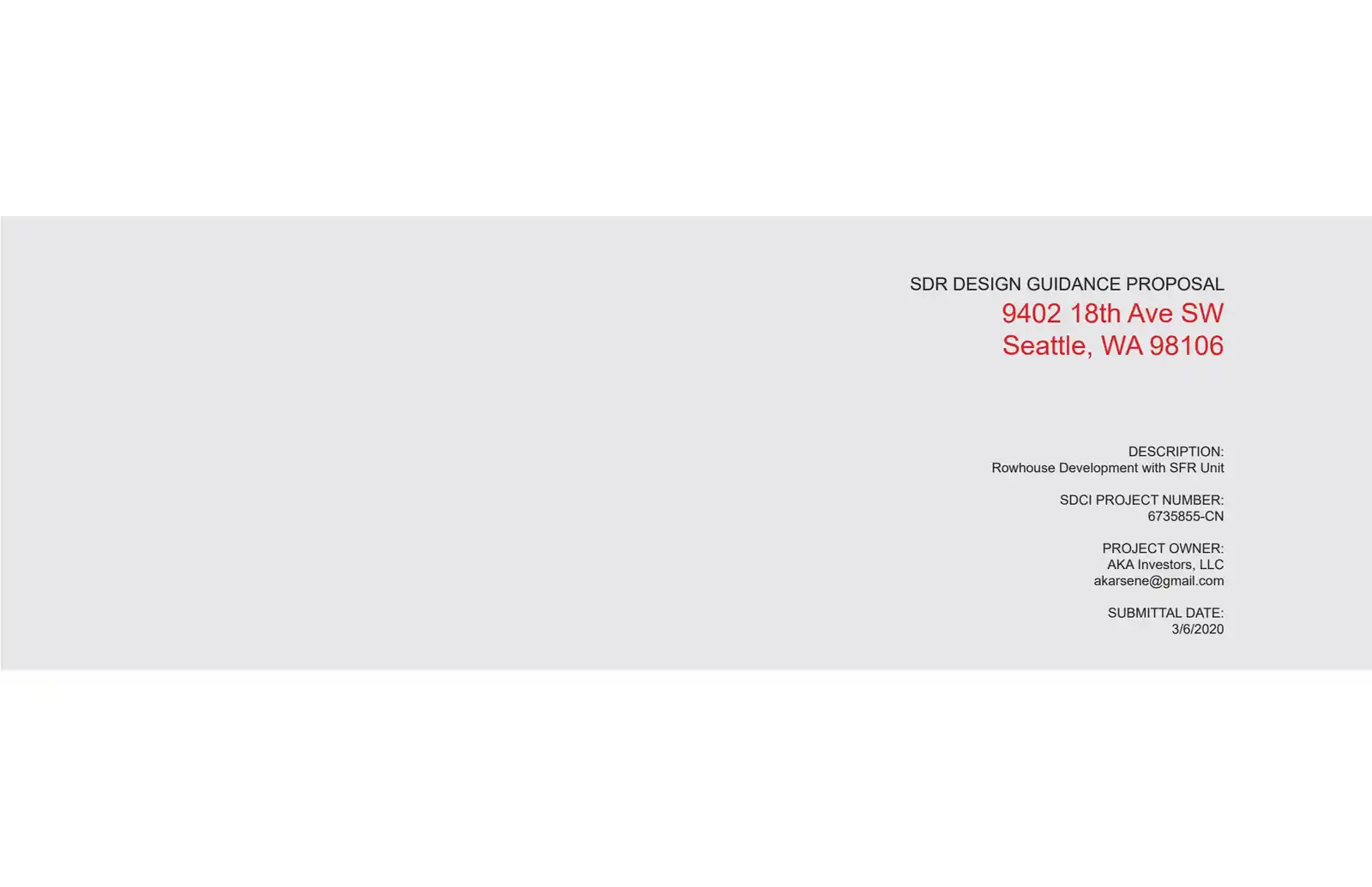 Design review proposal for 9402 18th Ave SW