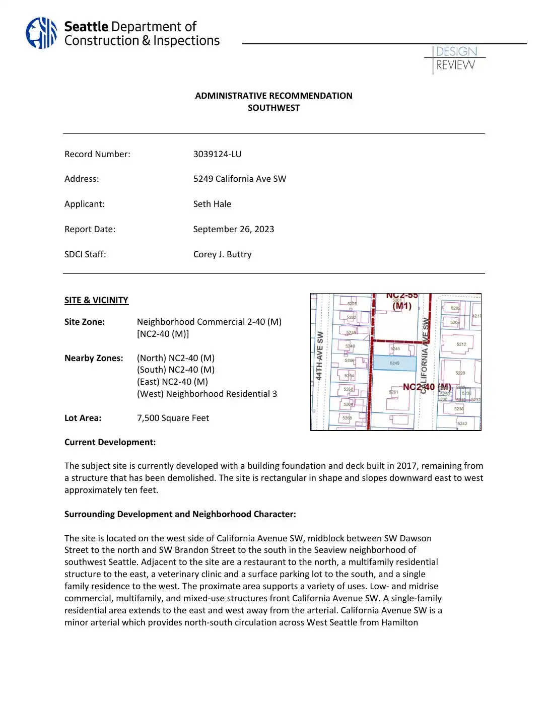 Design review proposal for 5249 California Ave SW